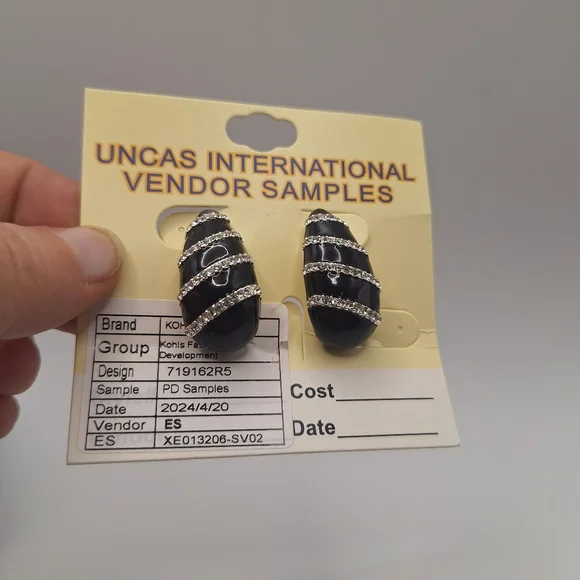 Black & Silver Statement Earrings | Rhinestone Enamel Stud Earrings | Bold - Picture 5 of 6